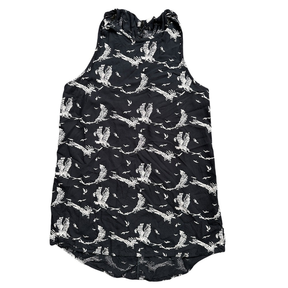 Obey Tank Top Women XS Black White Excellent Eagle Print Open Back Halter Tank